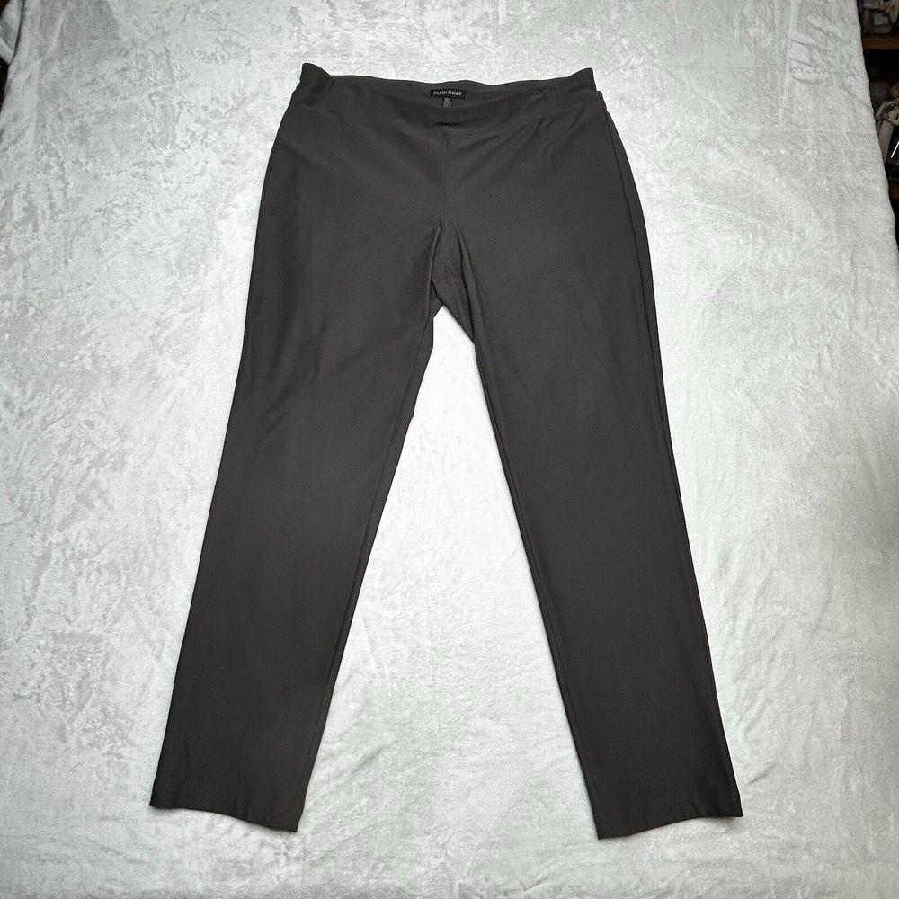 Eileen Fisher Womens Medium Taupe Crepe Straight Leg Elastic Waist Stretch Pants - Picture 2 of 8